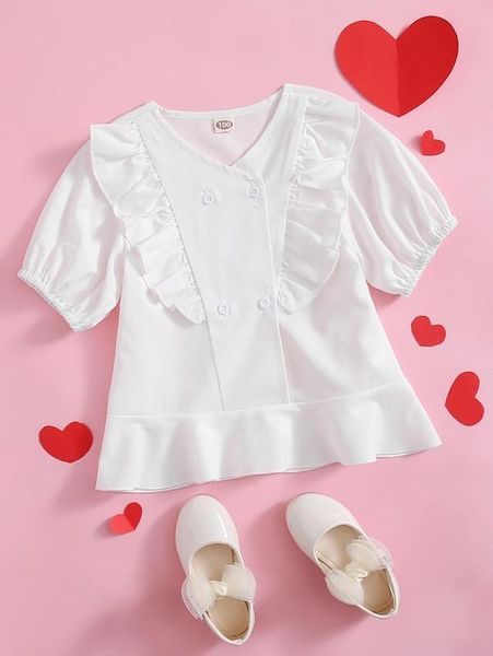 

toddler girls ruffle double button blouse she, White;black