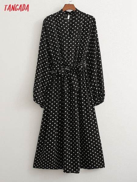 

tangada autumn fashion women dots print midi dress long sleeve office ladies work with slash 1d430 220721, Black;gray