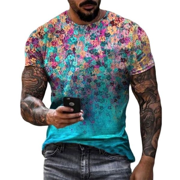 Urban Street Style 3D Impressão de grandes dimensões masculinas de masculino verão o pescoço de manga curta Casual Casual Stitching Men Tops soltos 220607