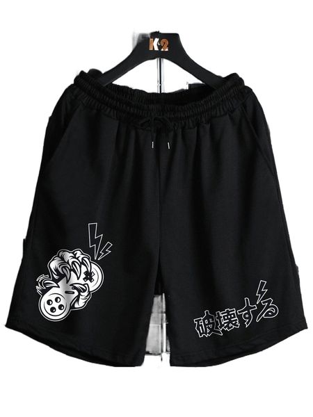 

romwe guys japanese writing graphic drawstring shorts u1tl#, White;black