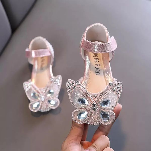 Sandali per bambini rhinestone bowite ragazze coreane principessa performance scarpe single per bambini graziosi perle perle per perle