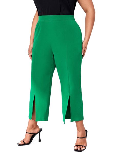 

plus high waist split hem pants g7xx#, Black