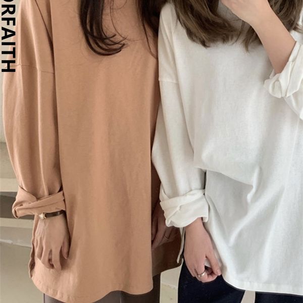 

colorfaith autumn trend t-shirts oversized solid bottoming long sleeve wild korean minimalist style t601 220321, White