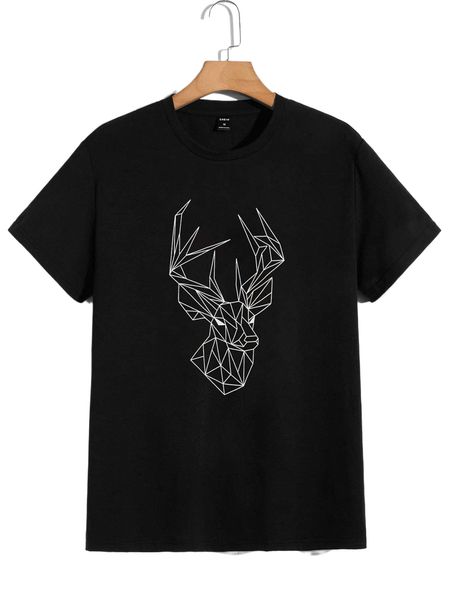 

men geometric elk print tee r72d#, White;black