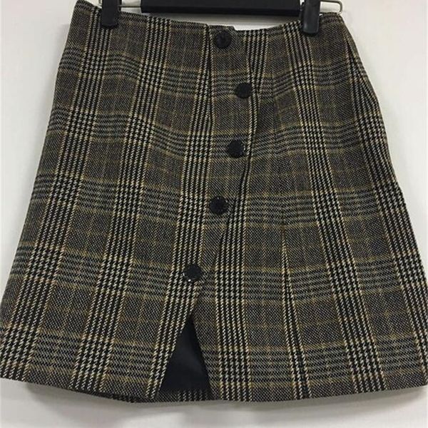 

women skirt fall winter short skirt buttoned irregular plaid skirt y200326, Black