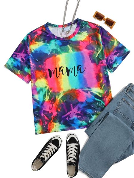 

plus 1pc letter graphic tie dye tee s00m#, Black