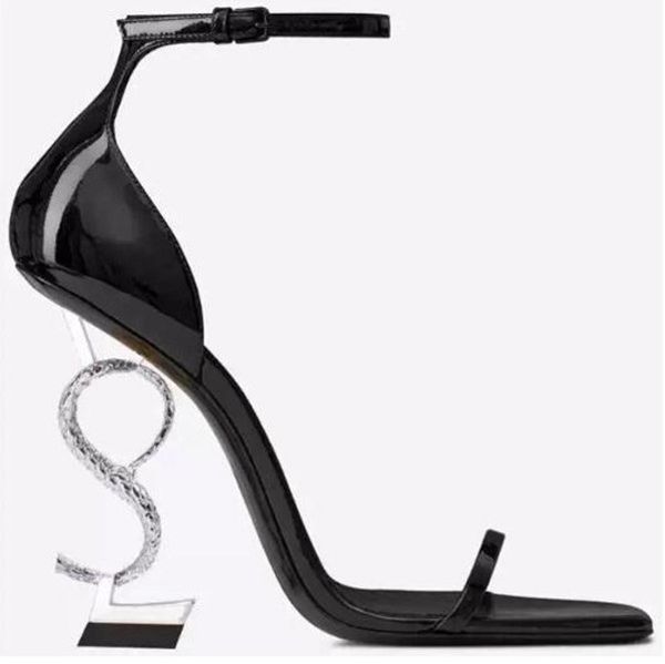 

designer women sandals party fashion 100% leather dance shoe new heels super 10cm lady wedding metal belt buckle high heel woman shoes large, Black