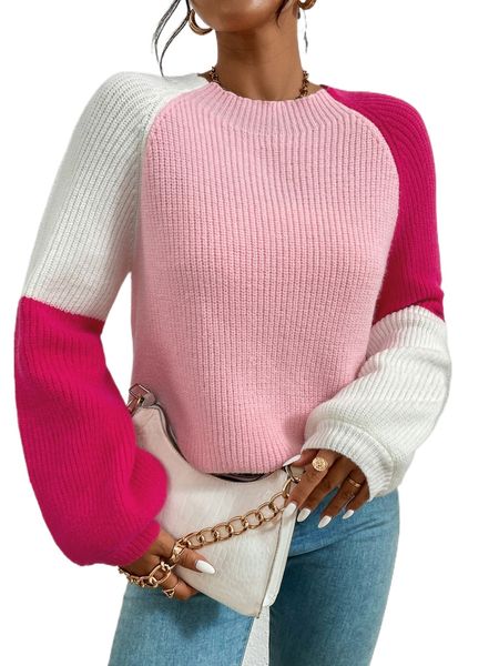 

color block raglan sleeve sweater b7vf#, White;black