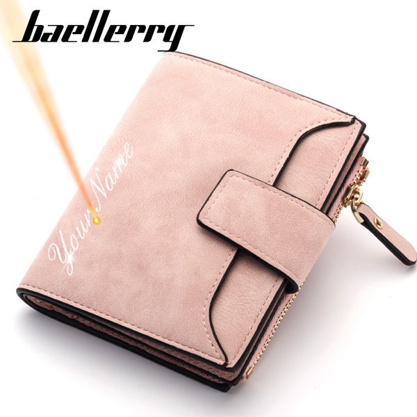 

2022 fashion women wallets name engraving new small wallets zipper pu leather quality female purse card holder wallet, Red;black