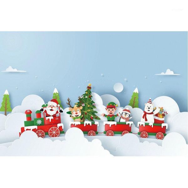 Party Dekoration Weihnachten Hintergrund Cartoon Santa Fahren Zug Pografie Hintergrund Jahr Weihnachten Dekor Po Booth Studio Requisiten