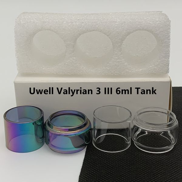 Valyrian 3 III 6ml Saco Transparente Arco-íris Normal Bulbo Tubo de Vidro Convexo Fatboy Tubos Retos de Substituição 3 unidades/caixa Pacote de Varejo