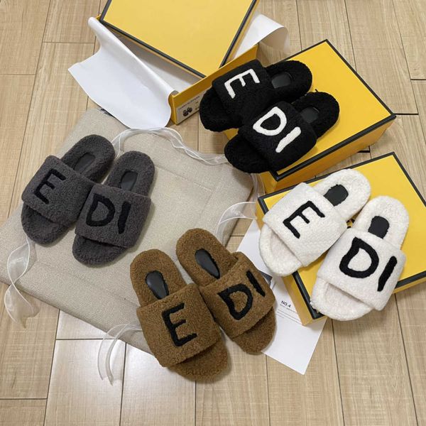 

women furry slippers fluffy sheep wool real fur slippers luxury f platform designer shoes warm indoor flip flops fashion anti-slip female sl, Black