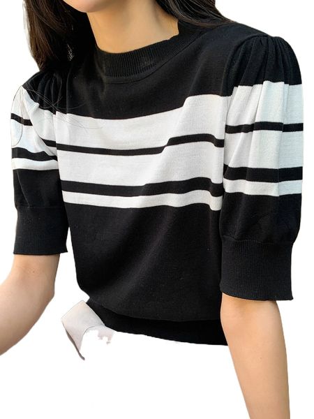 

dazy two tone puff sleeve knit g7di#, White;black