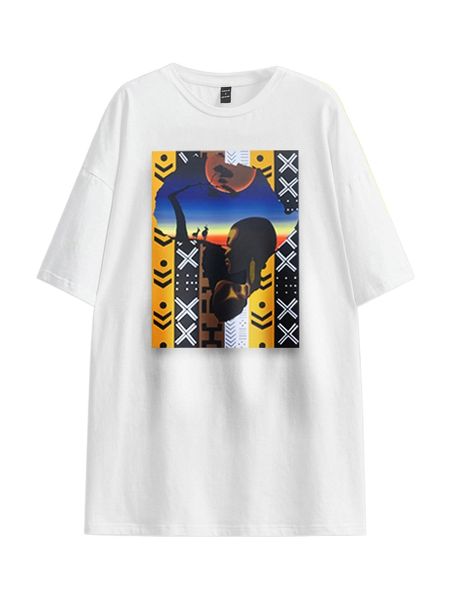

x nadiadesignsstuff figure & plant print drop shoulder tee g3gh#, White