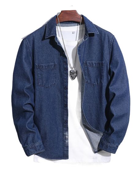 

men dual pocket front denim shirt without tee 31um#, White;black