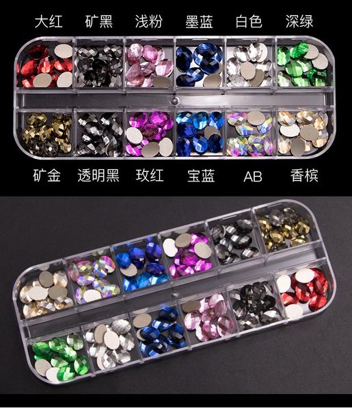 

rhinestones diamond crystal acrylic multi ab shape prismatic decorations manicure kits box package, Silver;gold