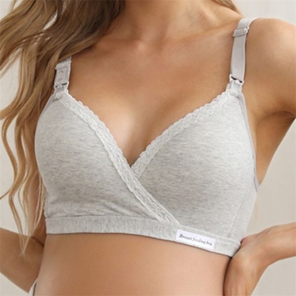 Maternidade Lace TRIM BRA DE ENFORMULAÇÃO Lingerie sem fio Bra de amamentação para mulheres grávidas Gravidez peito de um tamanho de roupas íntimas 220621