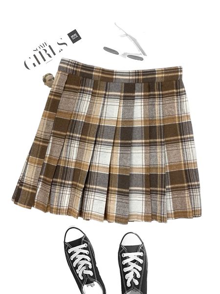 

plaid pleated skirt s7mt#, Black