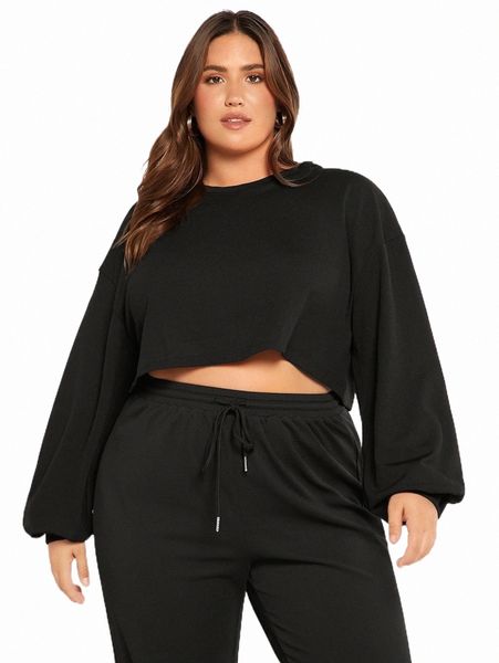 

evolu plus lantern sleeve crop tee p2in#, Black