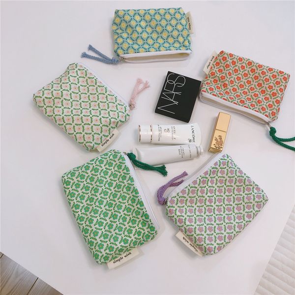 

100pcs coin purses women cotton fresh floral prints cross short wallet mix color, Red;black
