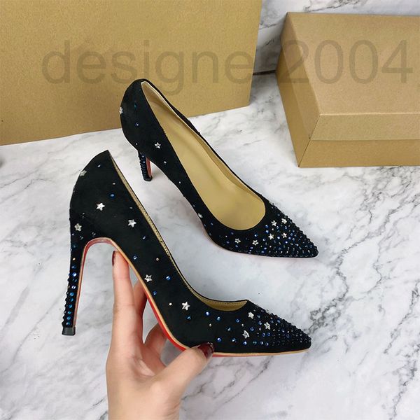 

dress shoes designer 2022 summer nude female pointed diamond mesh flat-sole night temperament red soles luxurious high heel single shoes apt, Black