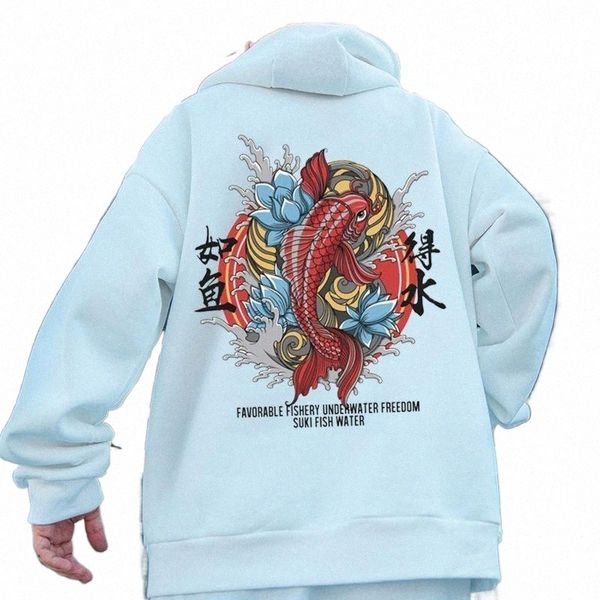 

men's hoodies & sweatshirts lucky red carp harajuku cotton hoodie men oversized print autumn winter warm fleece hooded fashion hip hop, Black