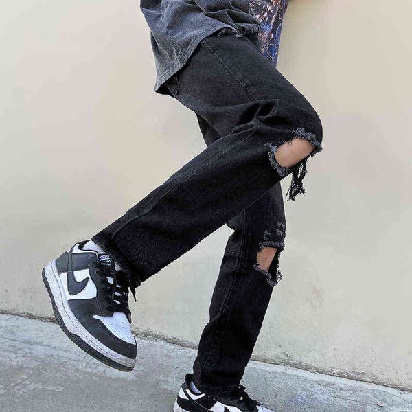 

spring summer blue/black ripped jeans men slim fashion casual straight jeans mens streetwear hip hop hole denim pants men -2xl t220726