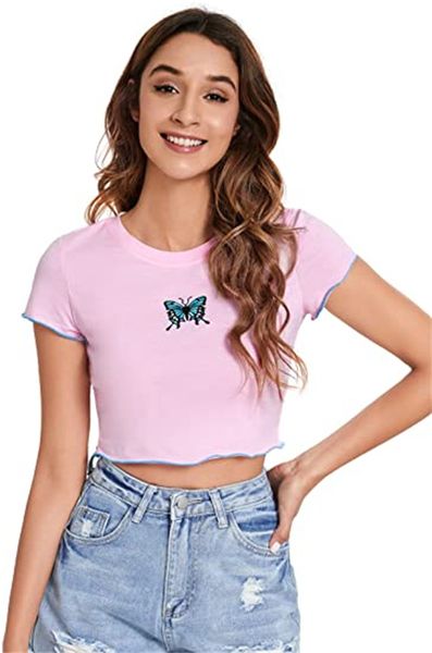 

women's basic crop short sleeve round neck tee t-shirt, White