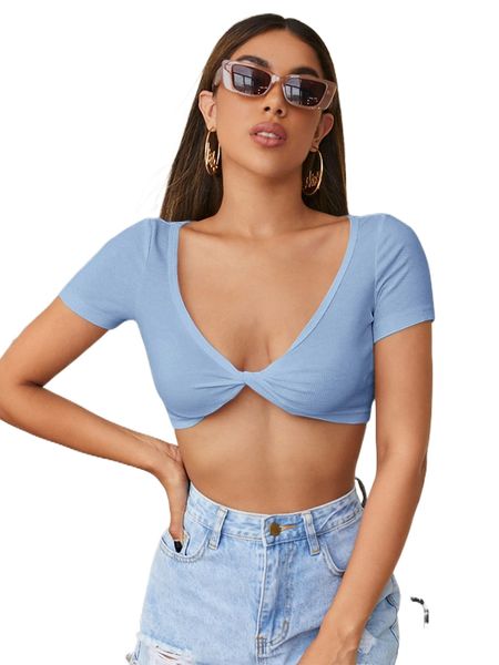 

twist front rib-knit crop z2ly#, White