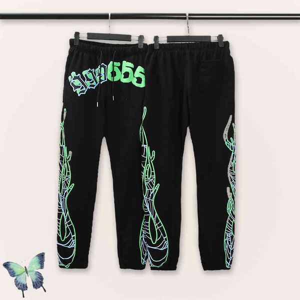 

sp5der 555555 sweatpants men women young thug casual green joggers, Black