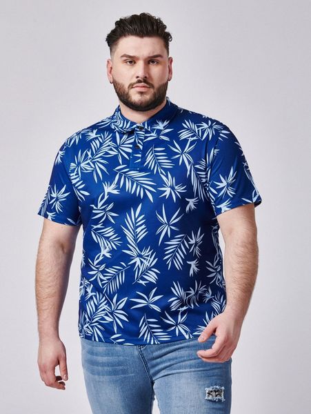 

extended sizes men botanical print polo shirt u4tl#, White;black