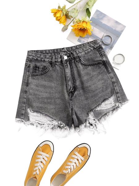 

high-rise ripped raw hem denim shorts u0jg#, White;black