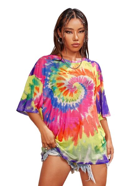 

x thegypsygoddess spiral tie dye drop shoulder tee x4aj#, White