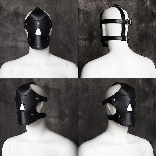 Soft Fuax Leather Head Capfe de olho aberto MUITO MUITO AGUNDO ARNESSO DE BRANÇO BDSM BDSM SLAVE Clubwear Ajustável adulto sexy brinquedo para casal