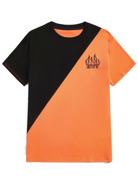 

romwe guys two tone fire letter graphic tee r5db#, White;black