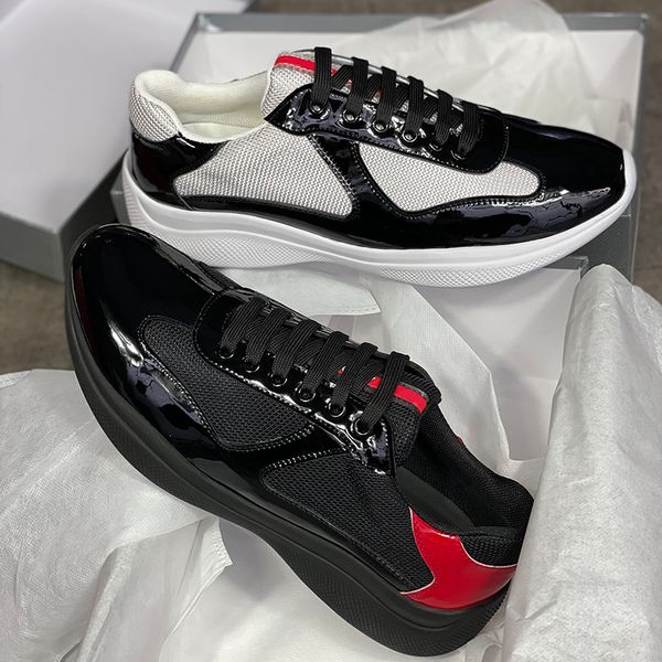 

men america cup designer sneakers patent leather flat trainers black blue mesh lace-up nylon casual shoes outdoor runner shoes with box no53