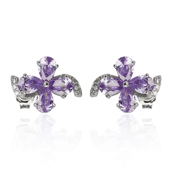 

stud earring for women multicolor zircon stone flower earrings 925 silver jewelry, Golden;silver