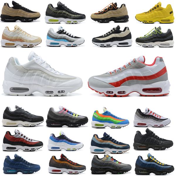 

fashion 95 men running shoes 95s triple black white neon khaki total orange light p blue iron smoke grey brown hombre chaussure man sport tr