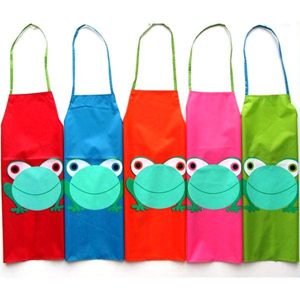 Neue Kinder Kinder Kinder wasserdichte Schürze Cartoon Frosch gedruckt Mädchen Junge Schöne Malerei Kochen Schürze 5 Farbe verfügbar