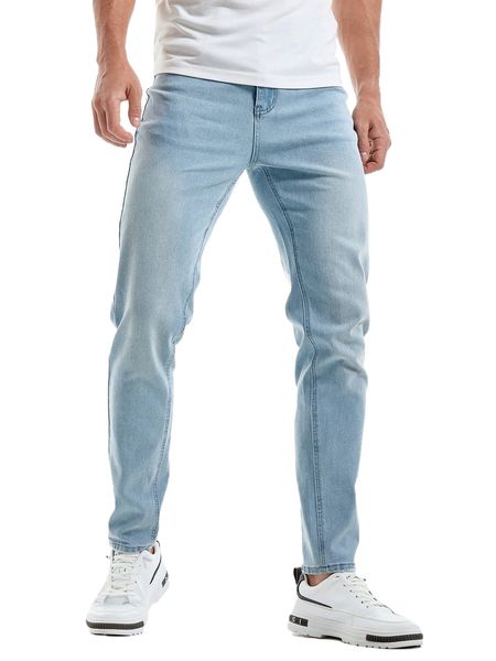 

men bleach wash tapered jeans z4ab#, Blue