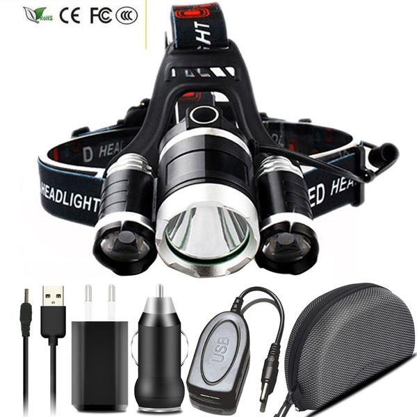 

new ship from russian led headlamp headlight head flashlight torch lamp xm-l t6 18650 battery power bank for camping fishing yunmai