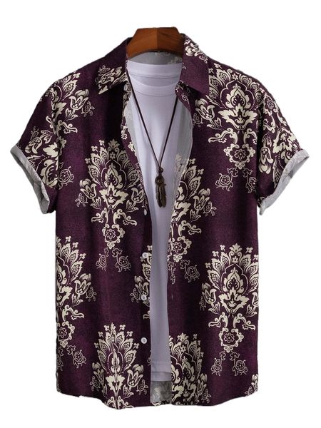 

romwe guys floral shirt 60hf#, White;black