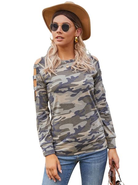 

dearcase ladder cut raglan sleeve camo pattern pullover s3go#, Black