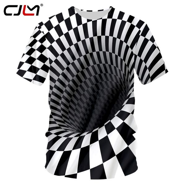 

summer men casual tshirt wormhole print black white grid 3d tshirt hiphop short sleeve oneck tshirts drop 220623, White;black