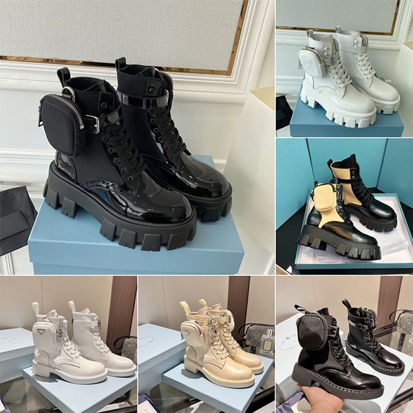 

women designers rois boots ankle leather martin bootss nylon booties military inspired combat bootss detachable nylons bouch pocket attached, Black