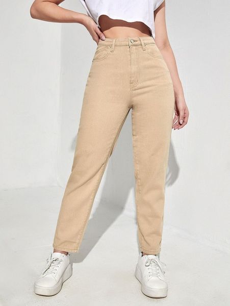 

high waist mom fit jeans 50tq#, Blue