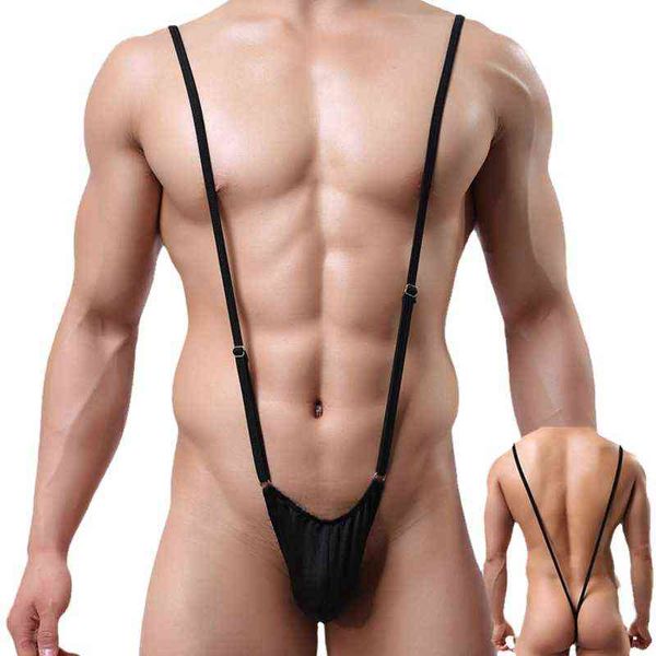 

lingerie strap adjustable one-piece thong t-pants u convex pocket design elastic jumpsuit gay men erotic bodysuit w220324, Red;black