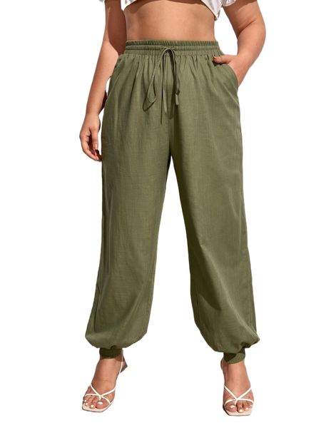 

plus solid slant pocket pants t79f#, Black