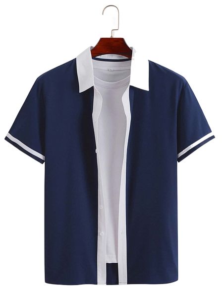 

men contrast trim shirt without tee j1ts#, White;black