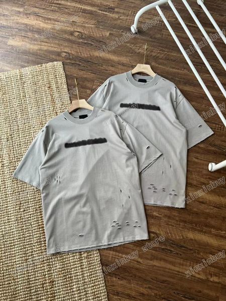 22SS Männer Frauen Designer T-Shirts DESTROYED Farbe Buchstaben Baumwolle T-Shirt Kurzarm Rundhalsausschnitt Streetwear xinxinbuy grau XS-L